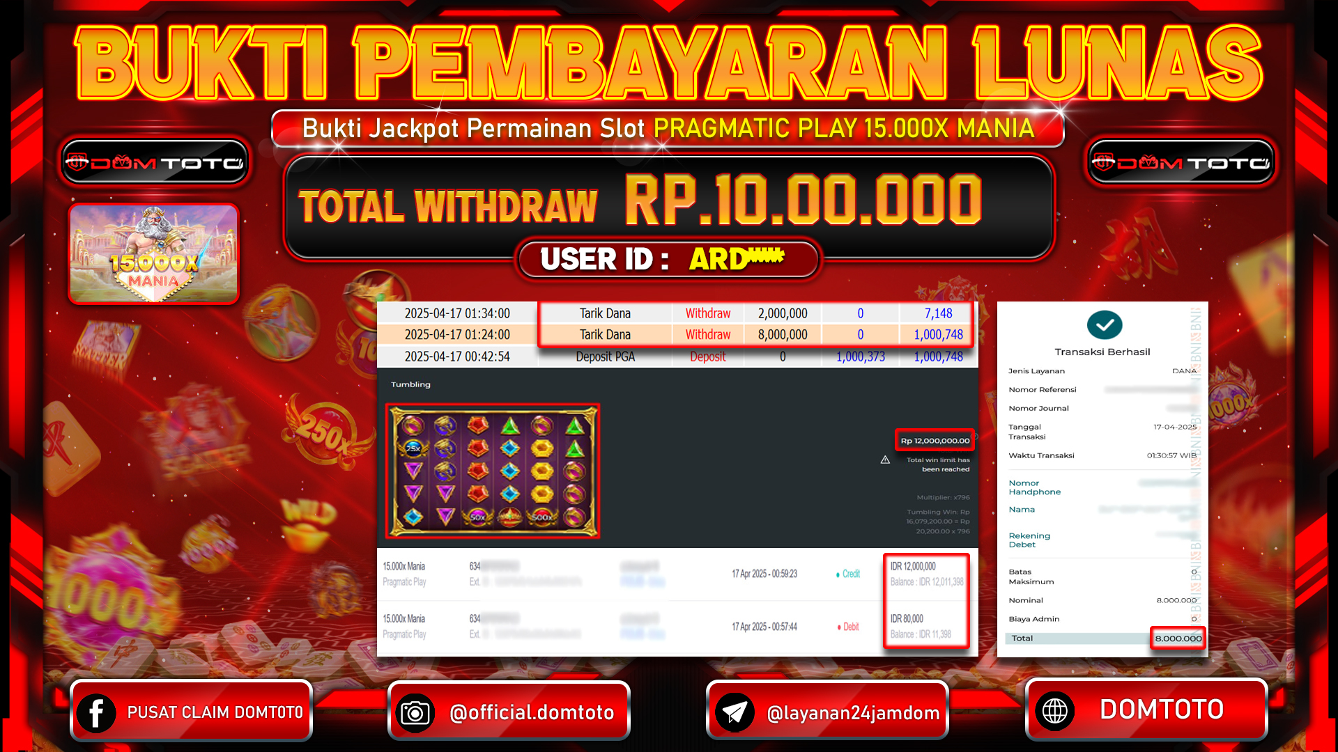 JACKPOT SLOT X15.000 MANIA  16 APRIL 2025